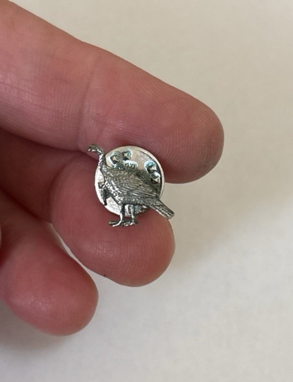 Standing Turkey Hat Lapel Pin Silver Tone 1/2” Hunting Bird Sports